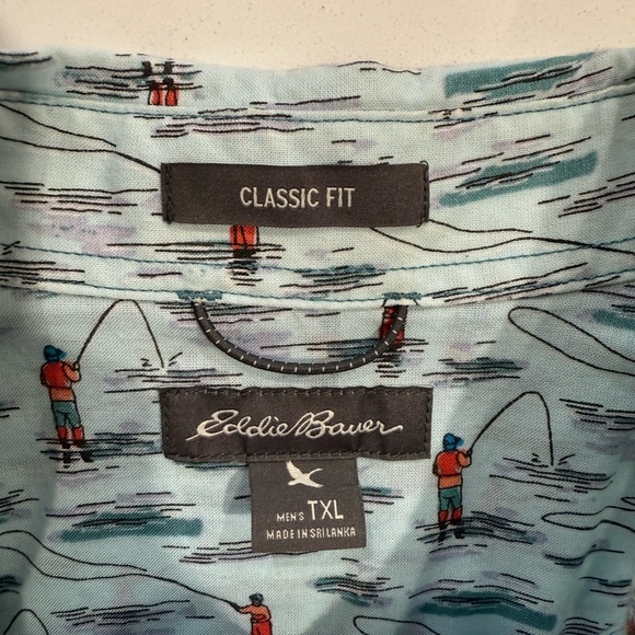 Eddie Bauer Classic Fit Short Sleeve Button Down Blue Fishing Men’s Size XL - Picture 2 of 5